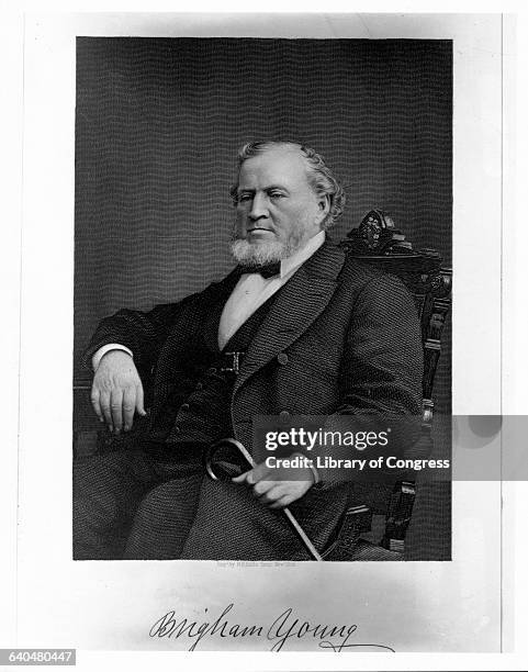 Portrait of Brigham Young , leader of the Mormon Church and first governor of the Territory of Utah.
