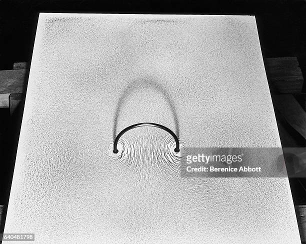 View of steel filings as they form shapes around a wire that carries an electric current, Massachusetts, late 1950s. Between 1958 and 1961, Abbott...