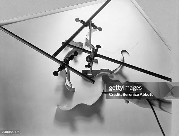 View of rubber tabletop model used to demonstrate optics for an electron multiplier in a lab at the RCA Research Laboratory, Camden, New Jersey, late...