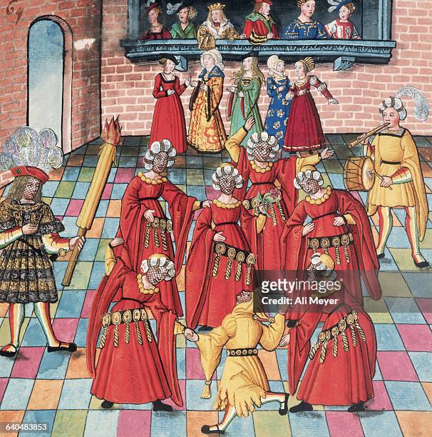 European Illustration of a Court Performance, circa 1400.