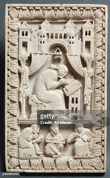 Carolingian Ivory Relief of St. Gregory with the Scribes