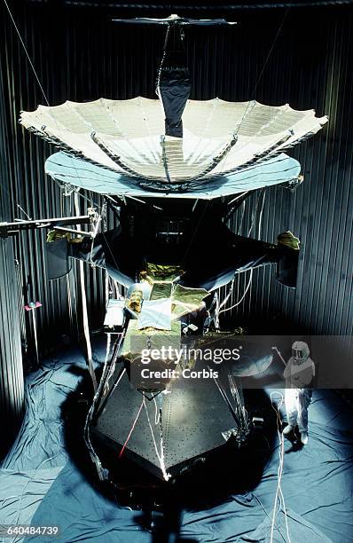 The Galileo Jupiter probe undergoes "solar mapping," its final test before launch. The craft sits inside the Solar Thermal Vacuum chamber, and is...