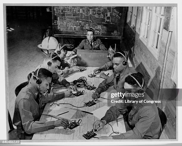 African American Air Corps students learn to send and receive morse code.