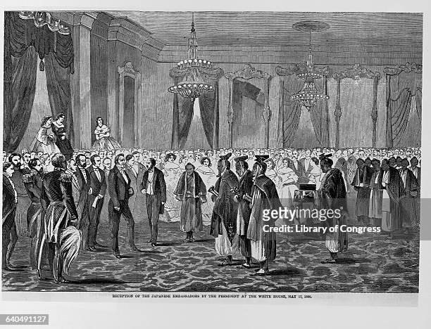An engraving depicts President James Buchanan's reception for several Japanese ambassadors in the White House on May 17, 1860. | Located in: Library...