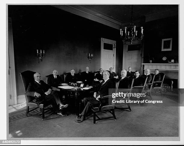 President Warren G.Harding and his cabinet , Treasury Secretary Andrew W. Mellon, Attorney General Harry M. Daugherty, Navy Secretary Edwin Denby,...