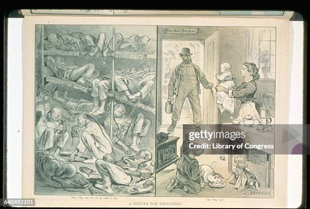 American Political Cartoon "Why They Can Live on 40 Cents a Day... And They Can't" Published in Puck