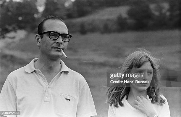 Jacques Chirac on vacation with his daughter Claude. | Location: Auron, France.