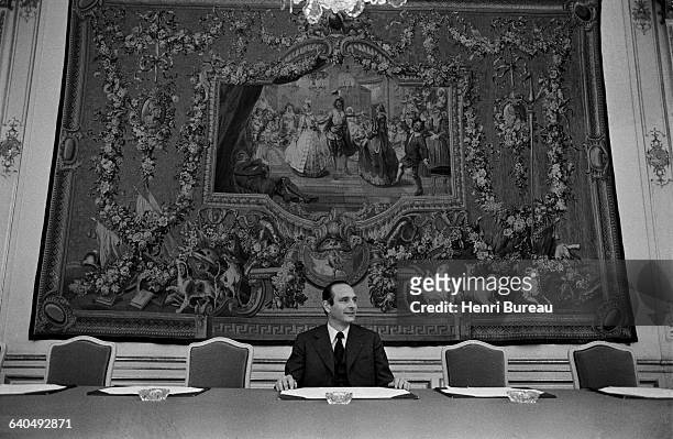 Jacques Chirac in the inter-minister council room at Matignon. Chirac became Prime Minister in May 1974.