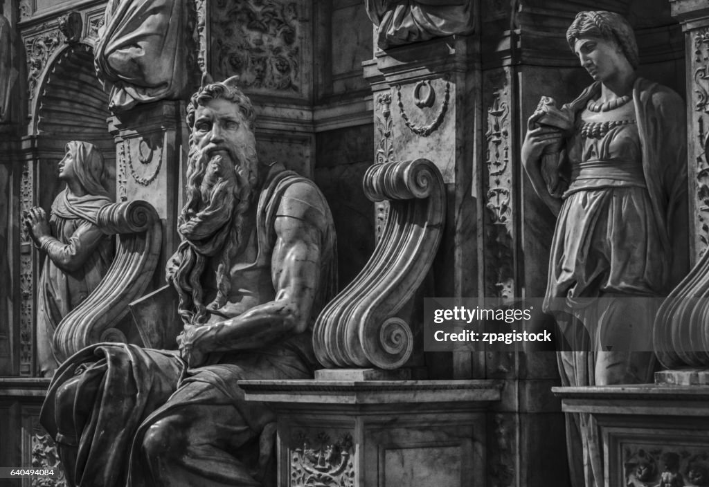 Statues of Moses, Rachel and Leah on the tomb of Pope Julius II. by Michelangelo