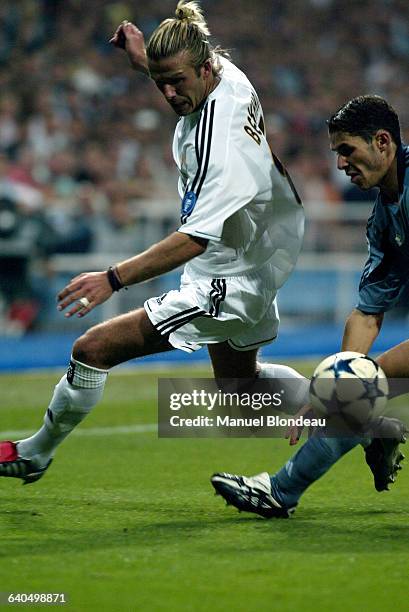 Soccer, Champions League - Season 2003-2004, group F, Real Madrid vs Marseille. David Beckham . Football, Ligue des Champions, groupe F, Real Madrid...