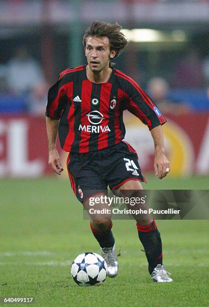 Soccer Champions League, First Round, Season 2003-2004 : AC Milan vs AFC Ajax. Andrea Pirlo . Football, Ligue des Champions, 1er tour, Saison...