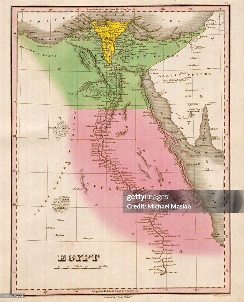 Egypt Rwm A 1826 map of Egypt includes Upper Egypt, Lower Egypt, the Nile River ...