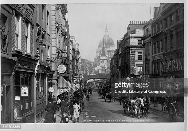 The dome of St. Paul's Cathedral rises above London's Fleet Street in the 1890s.