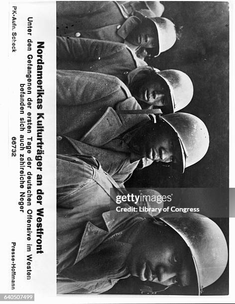 Racist propaganda poster made by the Germans using a photo of captured African American soldiers