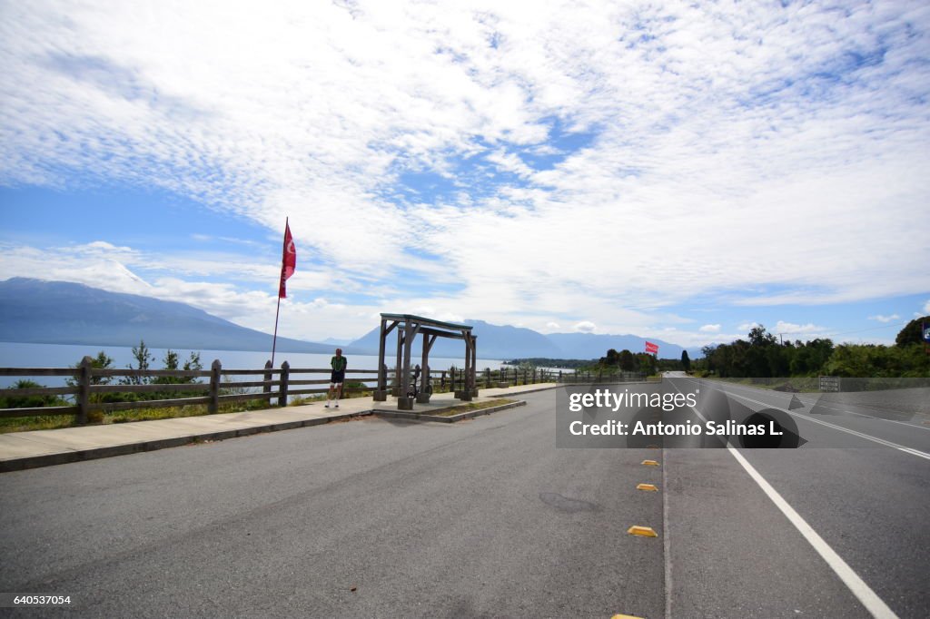 Highway near Puerto Varas at the board of Llanquihue lake