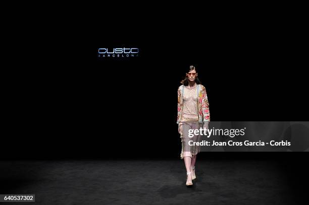 Model wearing clothes from Custo Barcelona, during the second day of 080 Barcelona Fashion Week, on January 31, 2017 in Barcelona, Spain.