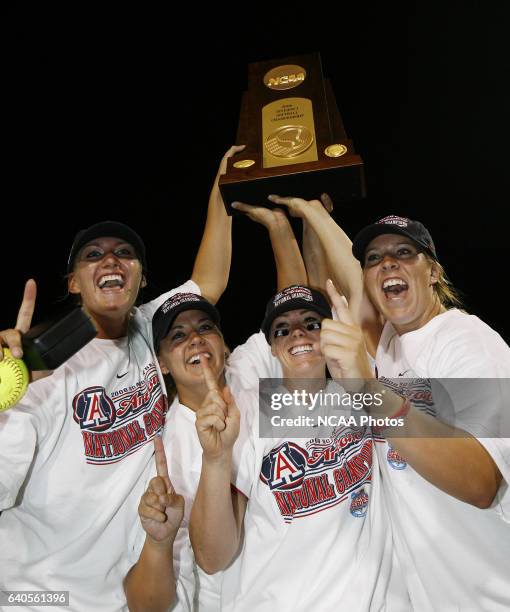 Alicia Hollowell , Kelly Nelson , , Autumn Champion and Leslie Wolfe of Arizona celebrate after defeating Northwestern in the Division I Women's...