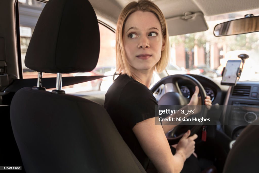 Woman driving car