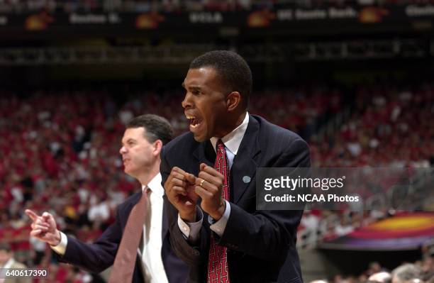 Head coach Mike Davis of Indiana pleads with his team to stay in control during the NCAA Photos via Getty Images Men's Division I Basketball...