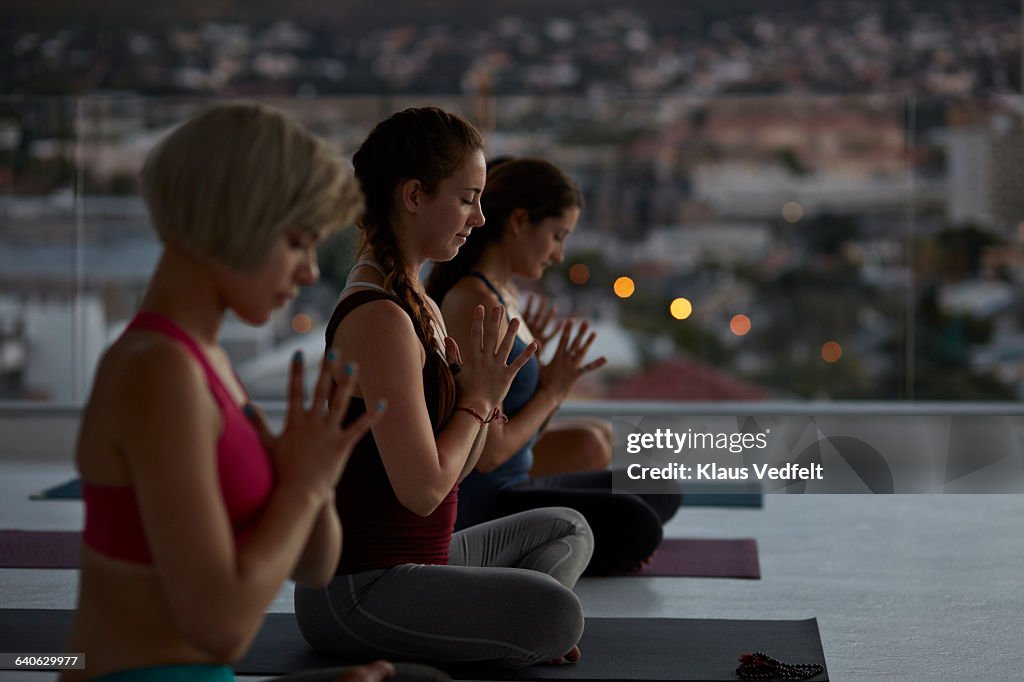 Yoga class meditating
