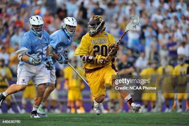 Matt Cannone of Salisbury University moves the ball during the game against Tufts University during the Division III Men's Lacrosse Championship held...