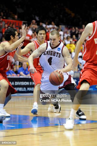 Jeremy Kendle of Bellarmine University drives to the hoop against BYU-Hawaii during the Division II Men's Basketball Championship held at the...