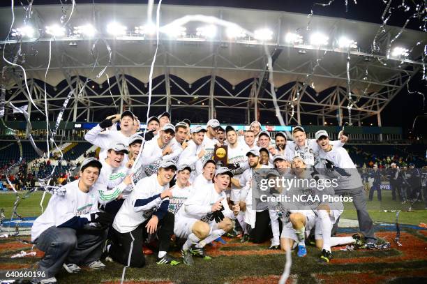 The University of Notre Dame celebrates winning the Division I Men’s Soccer Championship against the University of Maryland held at PPL Park in...