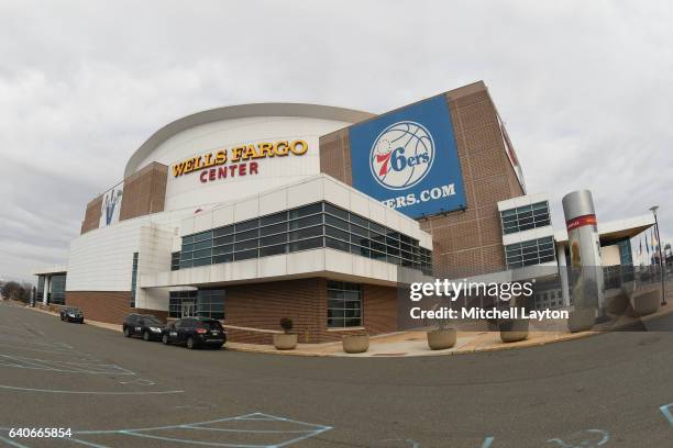 Exterior view of the Wells Fargo Center before a college basketball game between the Villanova Wildcats and the Virginia Cavaliers on January 29,...