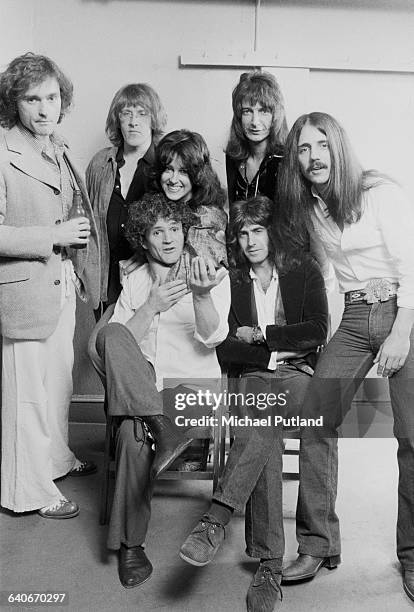 American rock group Jefferson Starship, New York, USA, September 1978. Standing, left to right: Marty Balin, Paul Kantner , Grace Slick, John Barbata...