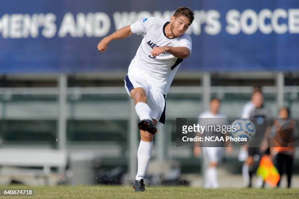 Sheldon Myer of Messiah College makes a pass against Ohio Northern University during the Division III Men's Soccer Championship held at Blossom...
