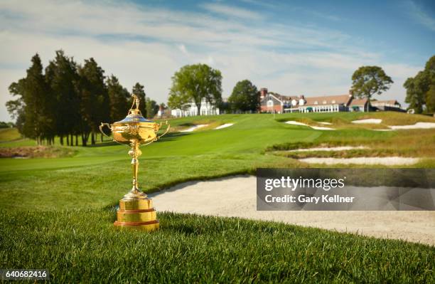 The Ryder Cup trophy at Bethpage State Park Black Course onn June 6, 2016 in Farmingdale, New York.