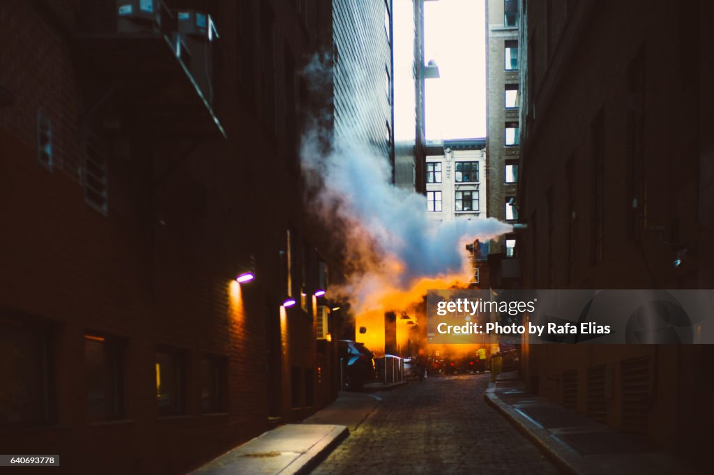 House steam exhaust in alley