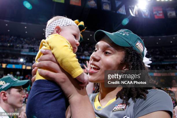 Brittney Griner of Baylor University celebrates with Taylor Jarrett after defeating the University of Notre Dame during the Division I Women's...