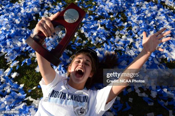 Reilly Parker of the University of North Carolina celebrates the Tar Heels victory over Penn State University during the Division I Women's Soccer...