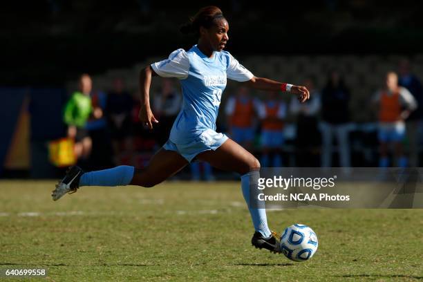 Crystal Dunn of the University of North Carolina advances the ball upfield against Penn State University during the Division I Women's Soccer...