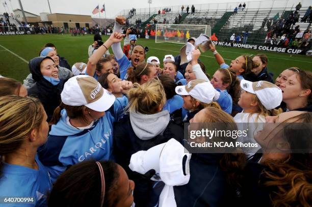 The University of North Carolina celebrates their victory over Stanford University during the Division I Women's Soccer Championship held at Aggie...