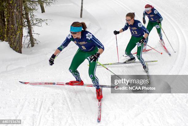 Dartmouth College skiers Susan Dunklee , Elsa Sargent , and Rosie Brennan climb a hill during the Women's 15k classic as part of the Men's and...