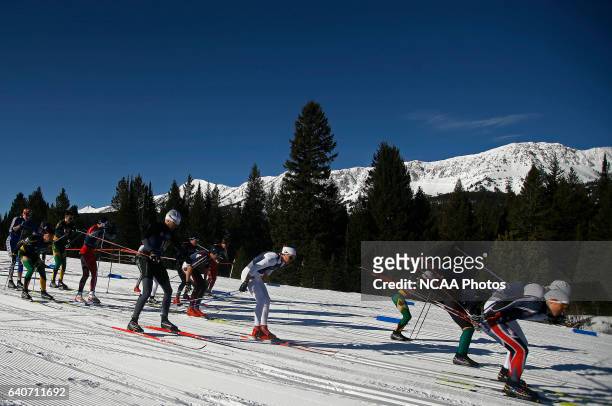 Racers push during the mass start of the Men's 20k classic as part of the Men's and Women's Skiing Championships held at Bohart Ranch Cross Country...