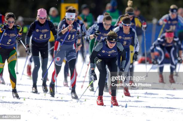 Maria Moe Grevsgaard of the University of Colorado leads the pack during the mass start of the Women's 15k classic as part of the Men's and Women's...
