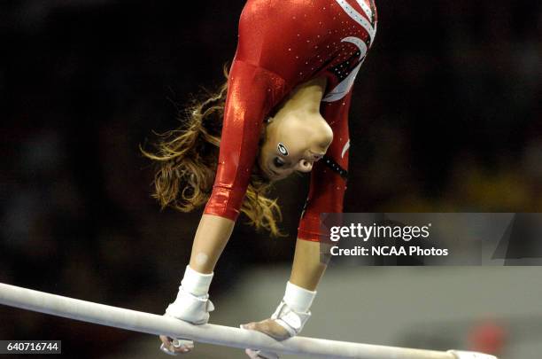 Nikki Childs of the University of Georgia competes in the uneven parallel bars during the Division I Women?s Gymnastics Championship held at Stegeman...