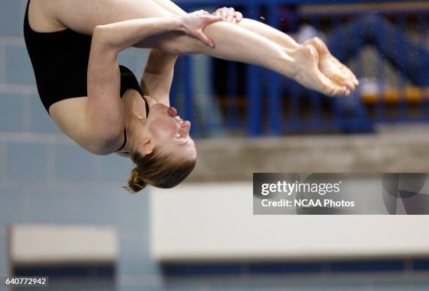 Erica Deur of Calvin College stuck out her tongue while competing in the Women's 1 meter Diving Championships at the Division III Women's Swimming...