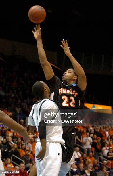 Josh Bostic of Findlay puts up a shot during the Division II Men's Basketball Championship held at the MassMutual Center in Springfield, MA. The...