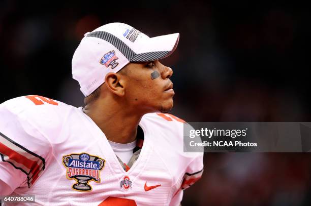 Quarterback Terrelle Pryor of Ohio State University looks to the crowd after defeating the University of Arkansas during the Allstate Sugar Bowl held...