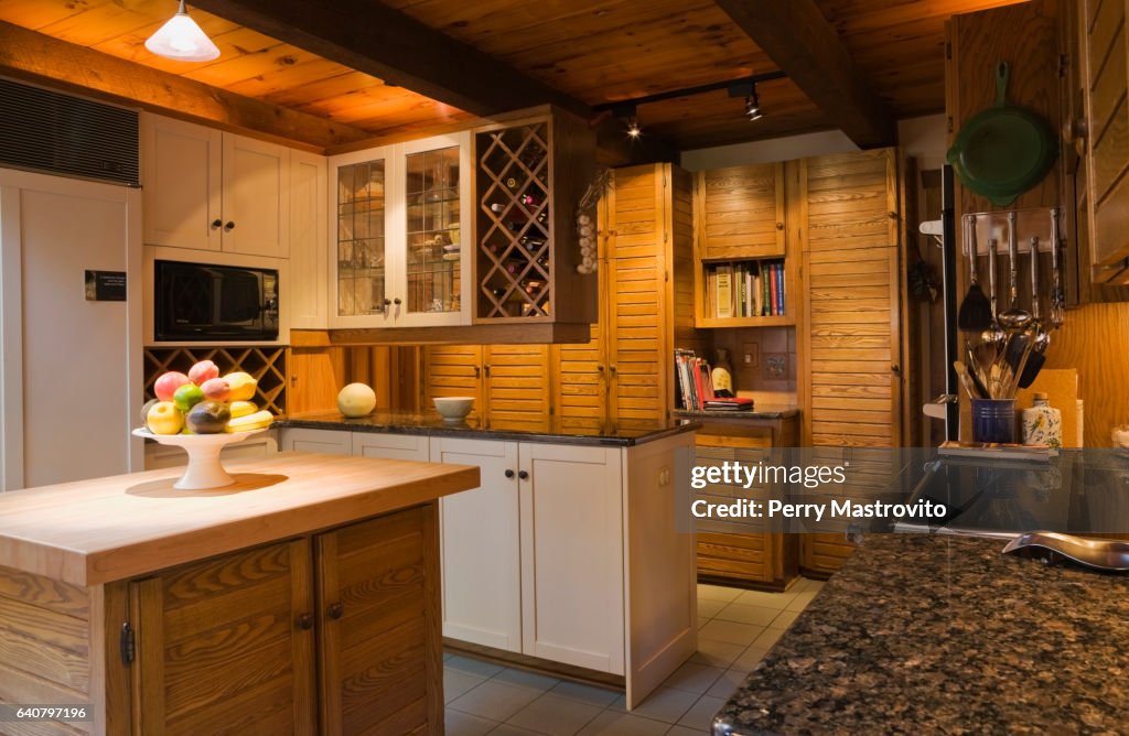 Kitchen with maple wood island