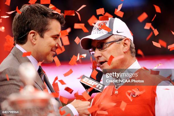 Head Coach Jim Tressel of Ohio State University talks with ESPN after winning the Allstate Sugar Bowl held at the Lousianna Superdome in New Orleans,...