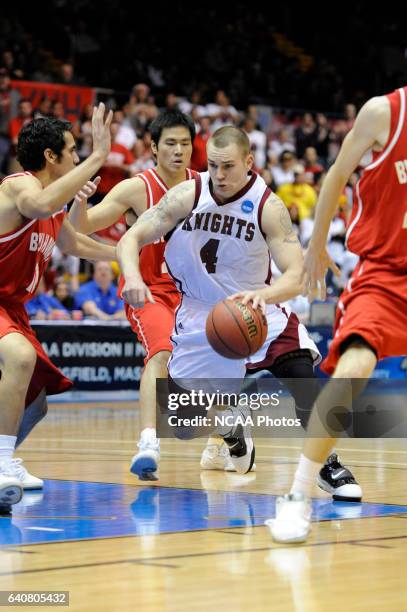 Jeremy Kendle of Bellarmine University drives to the hoop against BYU-Hawaii during the Division II Men's Basketball Championship held at the...