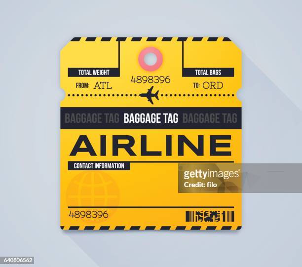 bildbanksillustrationer, clip art samt tecknat material och ikoner med flygbolaget bagage anspråk tagg - bagagelapp