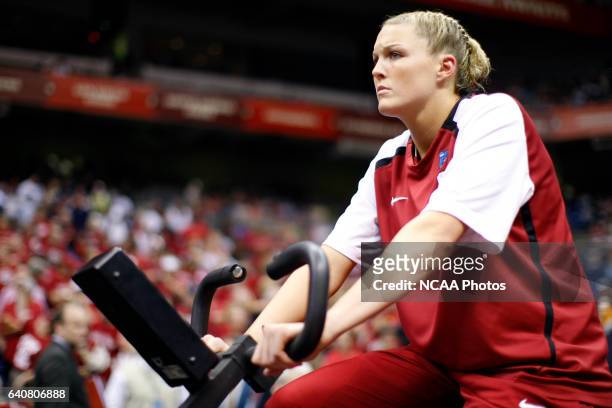 Jayne Appel of Stanford University gets warmed up prior to their game against the University of Connecticut during the Division I Women's Basketball...