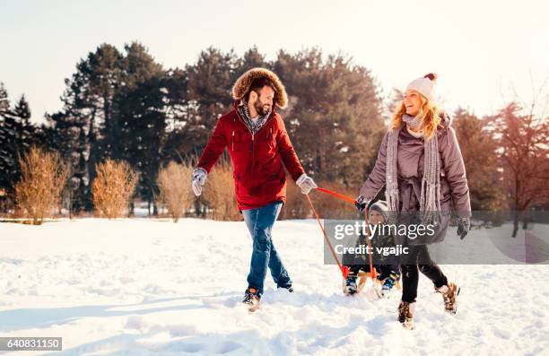 winter breaks - family winter sport stock pictures, royalty-free photos & images