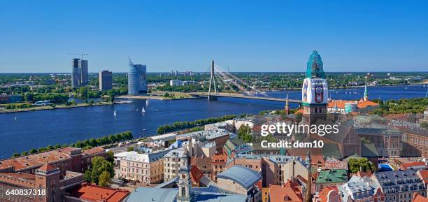 panorama view of old riga - river daugava stock pictures, royalty-free photos & images